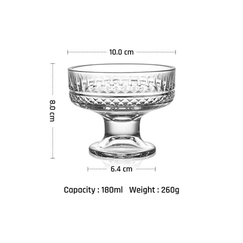 Mini 6 oz Ice Cream Sundae Glasses with Feet Embossed Dessert Bowl Polishing Technique