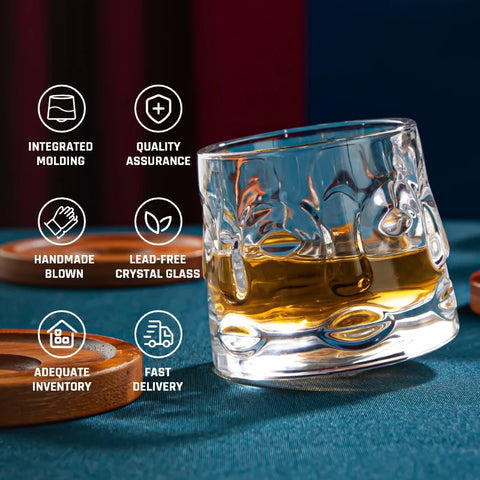 Creative Decompression Mug Embossed Vintage 360 Degree Rotating Nonpareil Whiskey Glass Wooden Base