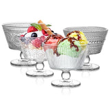 9 oz. Clear Glass Dessert Bowl Ice Cream Tall Glass Vintage Footed Glass Embossed Cups