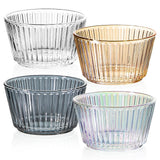 Vertical Striped Glass Serving Bowl Salad Ice Cream Dessert Bowl 4.5 Inch Ribbed Mini Prep Bowl