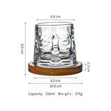 Creative Decompression Mug Embossed Vintage 360 Degree Rotating Nonpareil Whiskey Glass Wooden Base