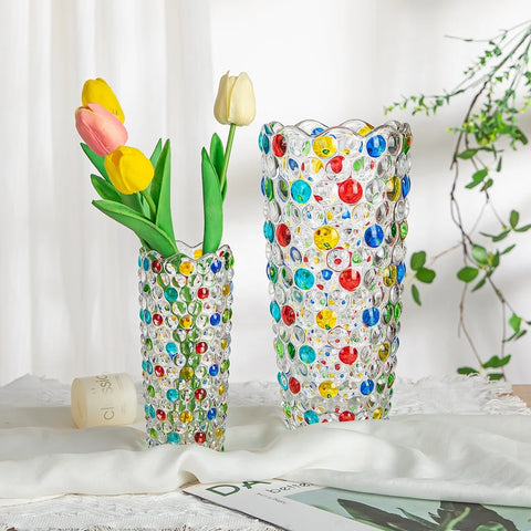 Hand Painted Colorful Dots Glass Vase Crystal Glass Vase Flower Arrangement Home Decoration