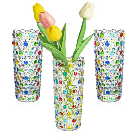 Hand Painted Colorful Dots Glass Vase Crystal Glass Vase Flower Arrangement Home Decoration