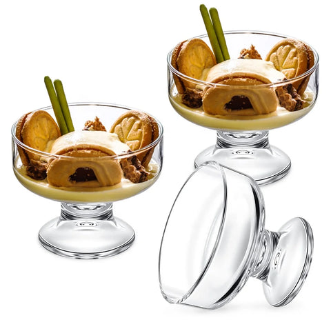 Mini 6 oz Ice Cream Sundae Glasses with Feet Embossed Dessert Bowl Polishing Technique