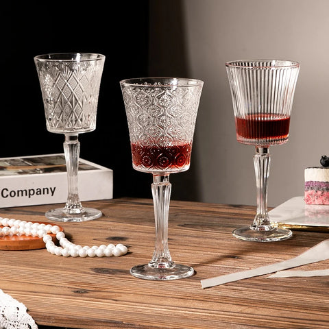 Vintage Chic Textured Embossed Stem Red Wine Glasses Thickened Wine Glasses
