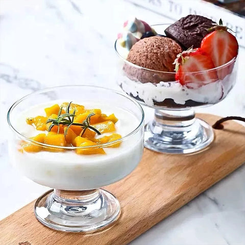 Mini 6 oz Ice Cream Sundae Glasses with Feet Embossed Dessert Bowl Polishing Technique