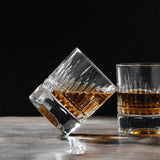 9 oz Bar Glasses Embossed Rock Nonpareil Heavy Geometric Bottom Whiskey Glasses