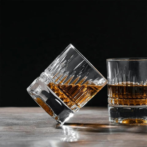 9 oz Bar Glasses Embossed Rock Nonpareil Heavy Geometric Bottom Whiskey Glasses