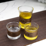 High borosilicate Chinese glass cup household heat insulation anti-scald vertical pattern tea cup living room guest drinking cup juice cup coffee cups