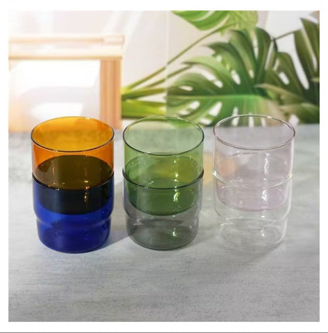 High borosilicate glass cups colorful cold drink stacking cups household heat-resistant beverage milk coffee glass drinking cups