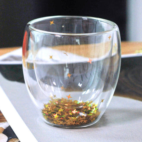 High borosilicate creative double layer high temperature ins style personalized glitter sequins star egg-shaped juice coffee cups
