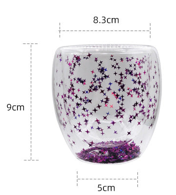 High borosilicate creative double layer high temperature ins style personalized glitter sequins star egg-shaped juice coffee cups
