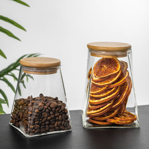 Wholesale tea canisters household irregular storage jars large capacity grains and cereals storage bamboo lid glass sealing jar
