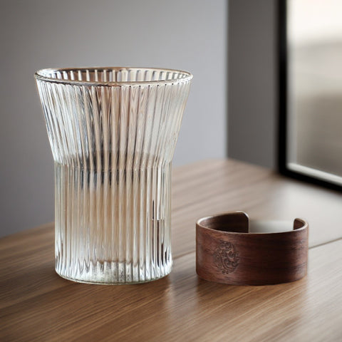 High borosilicate Chinese glass cup household heat insulation anti-scald vertical pattern tea cup living room guest drinking cup juice cup coffee cups