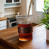 High borosilicate Chinese glass cup household heat insulation anti-scald vertical pattern tea cup living room guest drinking cup juice cup coffee cups