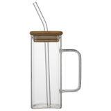 High borosilicate glass straw cup with lid colorful handle summer cold drink juice coke glass graduation gift drinking glass