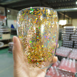 Double Glass Quicksilver Cup Borosilicate Glass Double Layer Sequin Cup Breakfast Milk Coffee Cup Household Drinking Cups