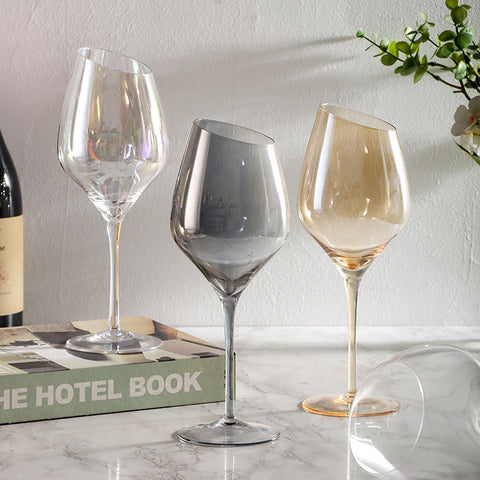 「Perfect for Celebrations」Angled-Bowl Crystal Wine Glasses with Gradient Coating - Professional Champagne Set for Hosting Events