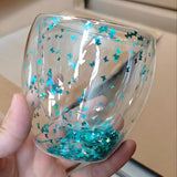 Double Glass Quicksilver Cup Borosilicate Glass Double Layer Sequin Cup Breakfast Milk Coffee Cup Household Drinking Cups