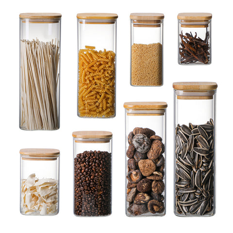 Spot wholesale high borosilicate glass storage jars household kitchen nuts groceries tea square storage sealed jar