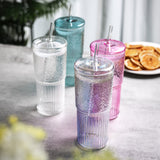 High borosilicate straw cup with lid large capacity summer ice cola coffee cold drink cup drinking glass