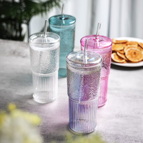 High borosilicate straw cup with lid large capacity summer ice cola coffee cold drink cup drinking glass