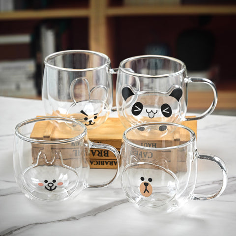 Animal party high temperature resistant glass cups ladies home drinking cups high value cute panda milk glass