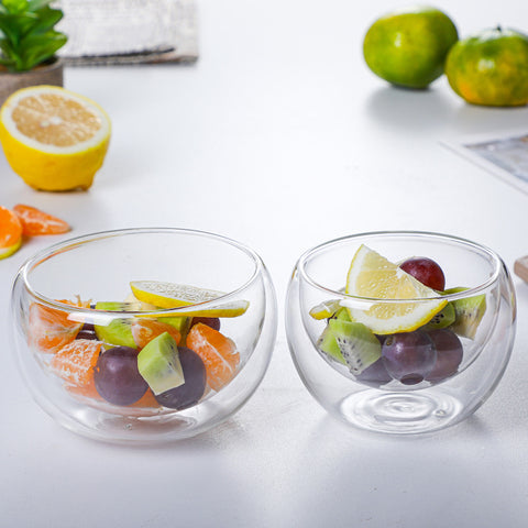 High Borosilicate Double Insulated Glass Bowl Transparent Household Double Fruit Salad Bowl Cereal Muesli Breakfast Salad Bowl