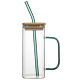 High borosilicate glass straw cup with lid colorful handle summer cold drink juice coke glass graduation gift drinking glass