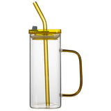 High borosilicate glass straw cup with lid colorful handle summer cold drink juice coke glass graduation gift drinking glass