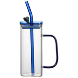 High borosilicate glass straw cup with lid colorful handle summer cold drink juice coke glass graduation gift drinking glass