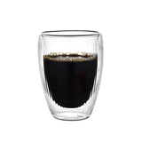 High borosilicate glass household heat insulation breakfast milk coffee cup vertical pattern high temperature resistant double glass cups