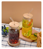 High borosilicate glass milk tea coffee cola cup net red high temperature resistant glass water cup with lid straws