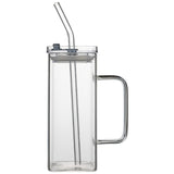 High borosilicate glass straw cup with lid colorful handle summer cold drink juice coke glass graduation gift drinking glass