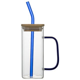 High borosilicate glass straw cup with lid colorful handle summer cold drink juice coke glass graduation gift drinking glass