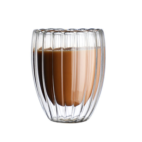 Household striped double-layer cup high borosilicate high temperature double-layer glass water cup simple tea cups high value coffee cups