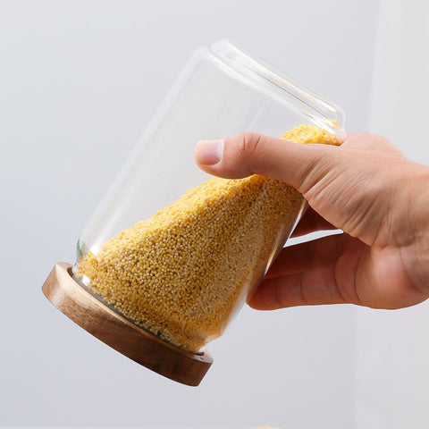 Glass storage jars wholesale household kitchen storage grains and cereals acacia wood jars candy coffee beans sealing jar