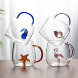 High borosilicate creative three-dimensional glass cup high temperature resistant household milk cup coffee cup with handle high value office water cups