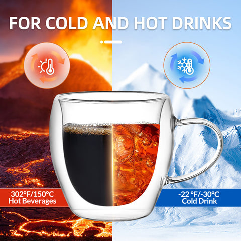 Double Glass Coffee Mug Insulated American Transparent Glass Mug with Handle Office Borosilicate Heat Resistant Tea Mugs
