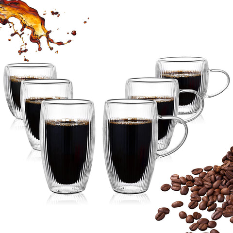 High borosilicate glass household heat insulation breakfast milk coffee cup vertical pattern high temperature resistant double glass cups