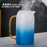 玻璃冷水壶加厚渐变蓝色云石壶家用时尚创意大口径彩色把手凉水壶