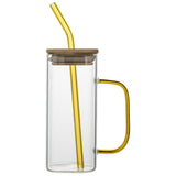 High borosilicate glass straw cup with lid colorful handle summer cold drink juice coke glass graduation gift drinking glass