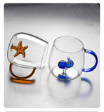 High borosilicate creative three-dimensional glass cup high temperature resistant household milk cup coffee cup with handle high value office water cups