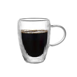 High borosilicate glass household heat insulation breakfast milk coffee cup vertical pattern high temperature resistant double glass cups