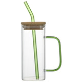 High borosilicate glass straw cup with lid colorful handle summer cold drink juice coke glass graduation gift drinking glass