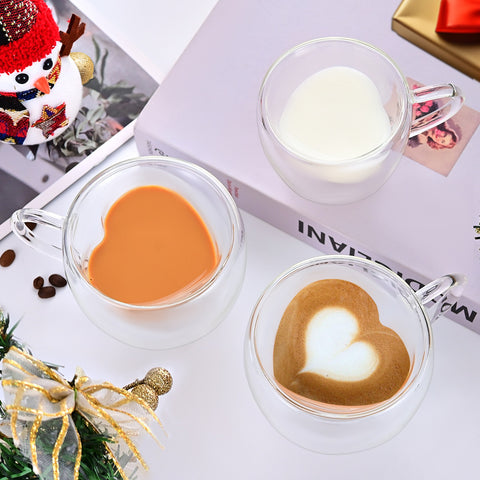 High borosilicate double layer love glass water cup glass cup coffee cup set with spoon home afternoon tea