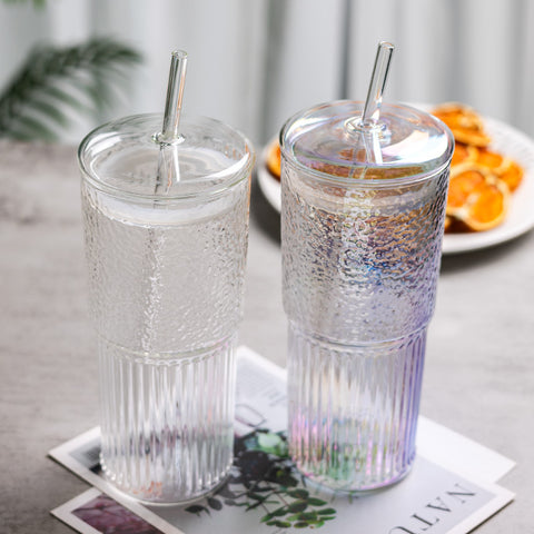 High borosilicate straw cup with lid large capacity summer ice cola coffee cold drink cup drinking glass