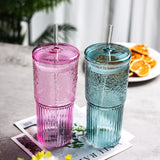High borosilicate straw cup with lid large capacity summer ice cola coffee cold drink cup drinking glass