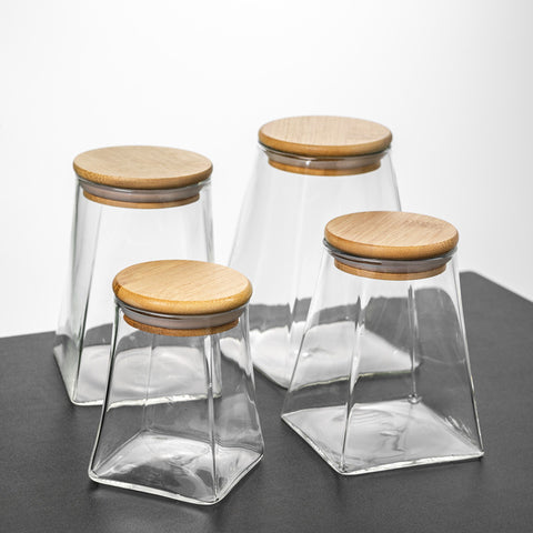 Wholesale tea canisters household irregular storage jars large capacity grains and cereals storage bamboo lid glass sealing jar