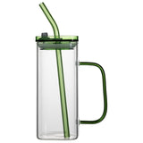 High borosilicate glass straw cup with lid colorful handle summer cold drink juice coke glass graduation gift drinking glass